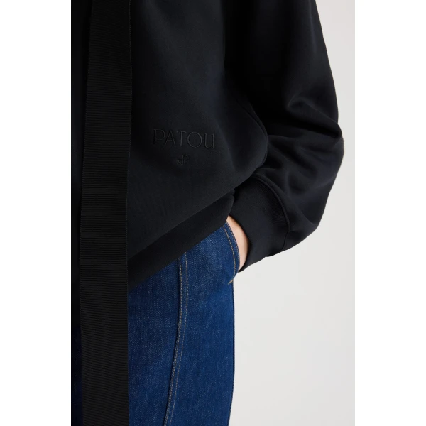 Archive grosgrain hoodie in Black organic cotton - Image 4