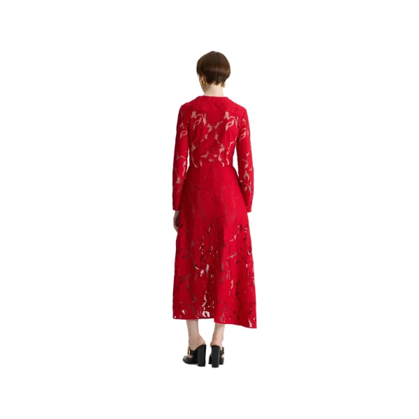 Asymmetric midi dress in Babylone Red organic cotton blend lace - Image 3