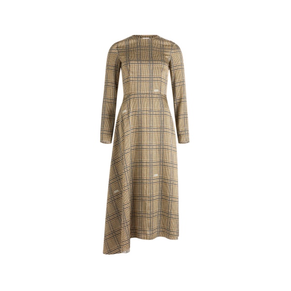 Patou Asymmetric midi dress in Prince of Wales Print printed organic silk