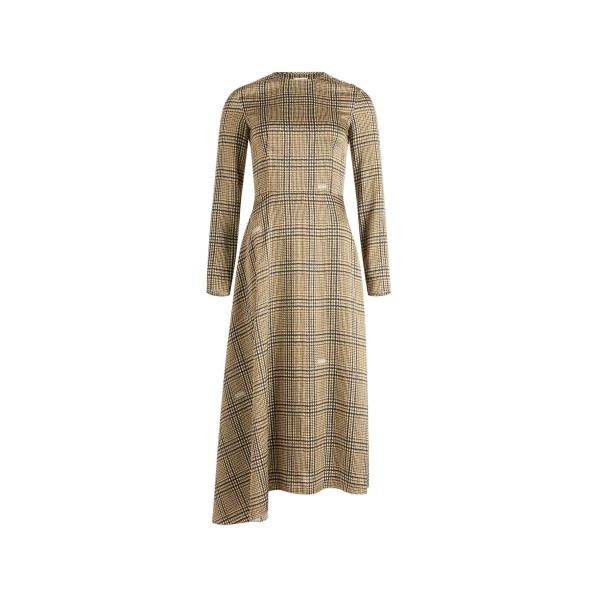 Asymmetric midi dress in Prince of Wales Print printed organic silk