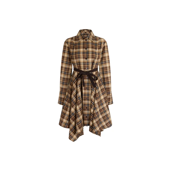 Patou Asymmetric midi shirt dress in Chestnut Heritage Tartan cotton