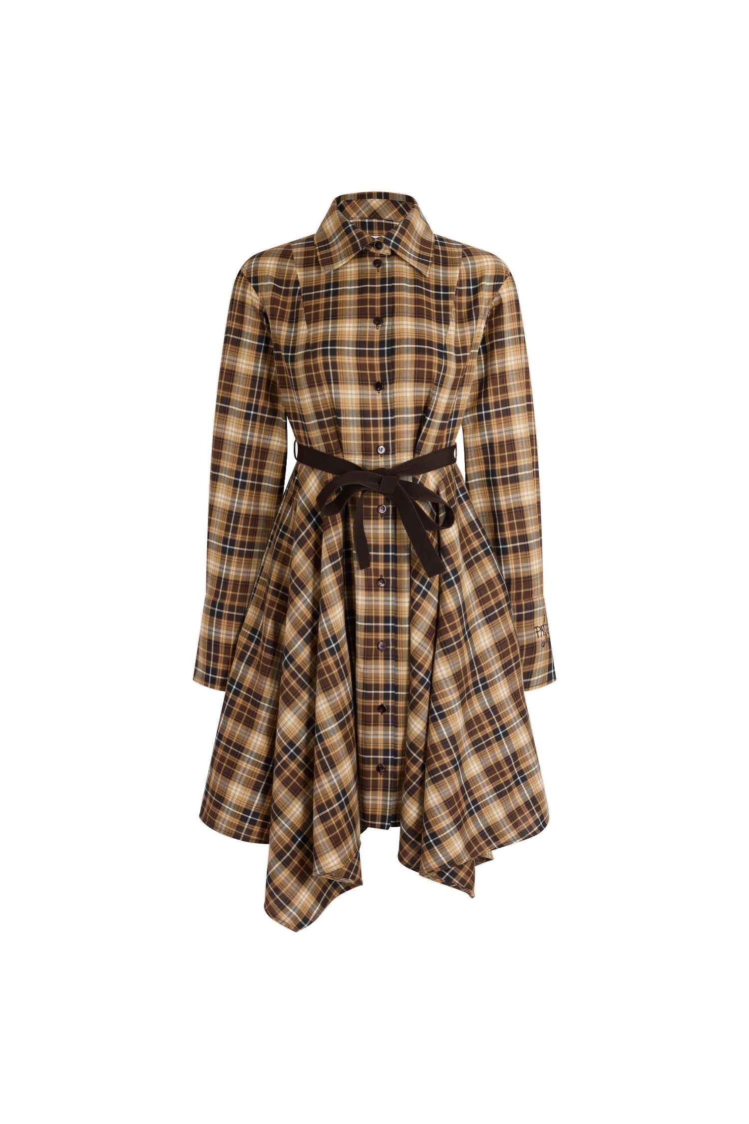 Patou Asymmetric midi shirt dress in Chestnut Heritage Tartan cotton | Dresses | Coveti Patou Asymmetric midi shirt dress in Chestnut Heritage Tartan cotton