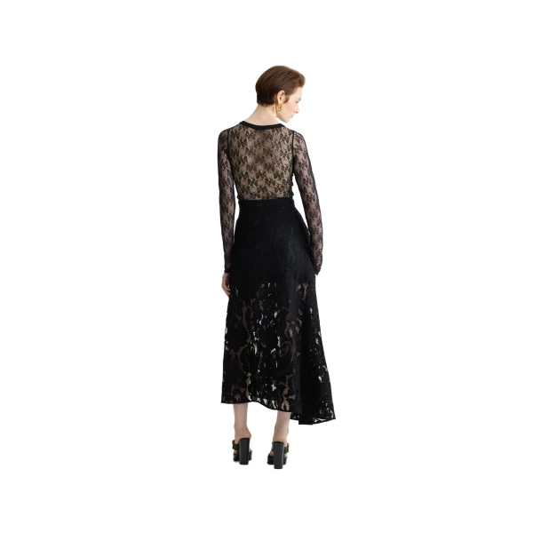 Asymmetric midi skirt in Black organic cotton blend lace - Image 3