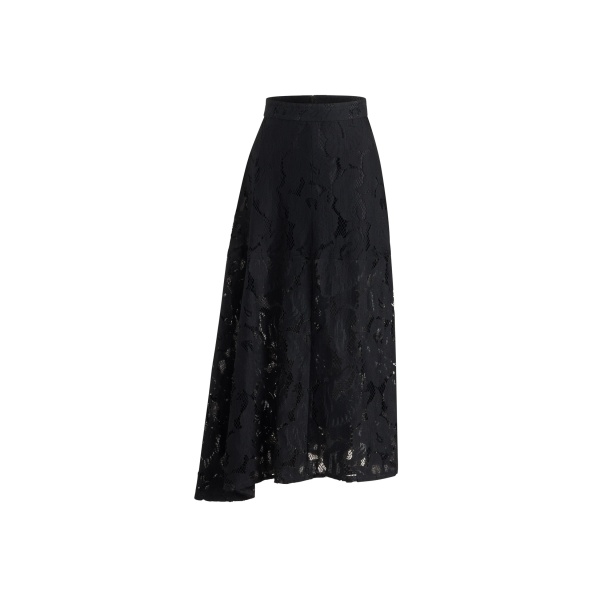 Patou Asymmetric midi skirt in Black organic cotton blend lace