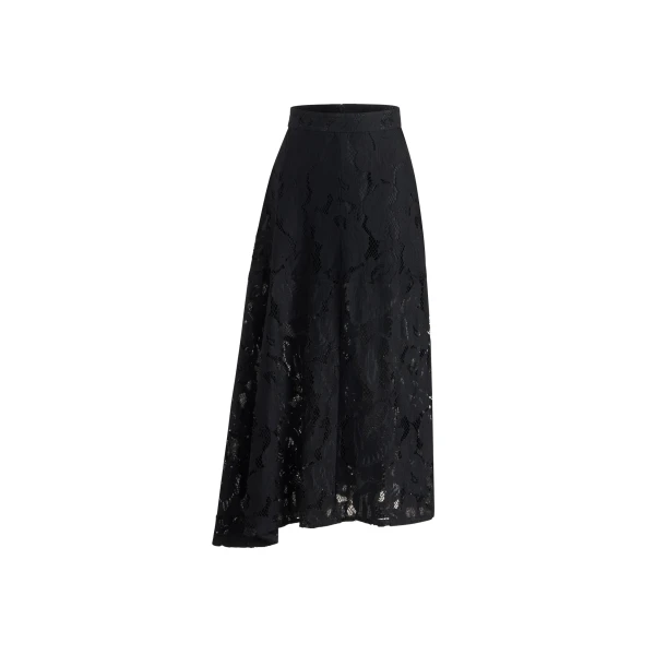 Asymmetric midi skirt in Black organic cotton blend lace