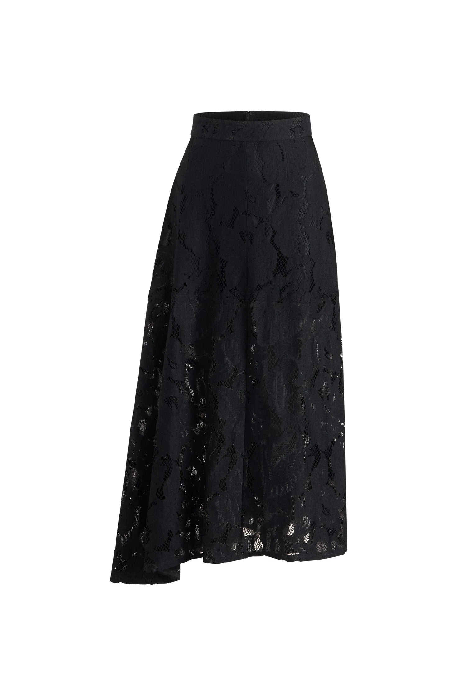 Patou Asymmetric midi skirt in Black organic cotton blend lace | Skirts | Coveti Patou Asymmetric midi skirt in Black organic cotton blend lace