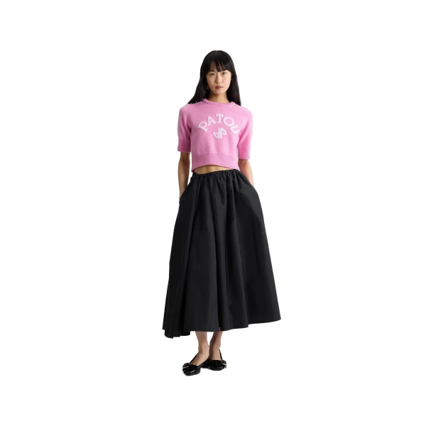 Asymmetric midi skirt in Black recycled faille - Image 2