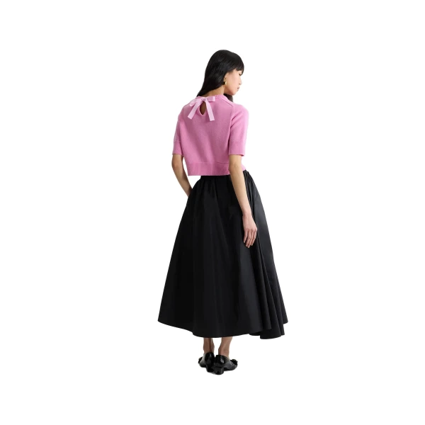 Asymmetric midi skirt in Black recycled faille - Image 3