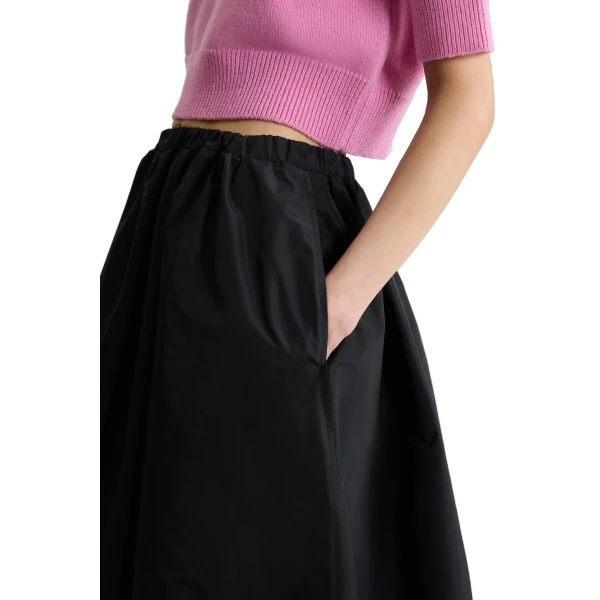 Asymmetric midi skirt in Black recycled faille - Image 4