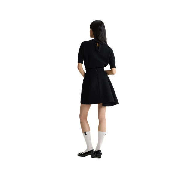 Asymmetric mini skirt in Black sustainable wool blend tweed - Image 3