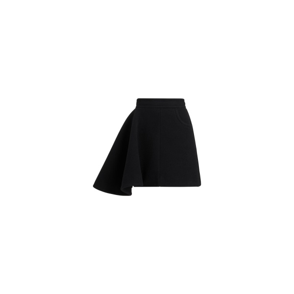 Patou Asymmetric mini skirt in Black sustainable wool blend