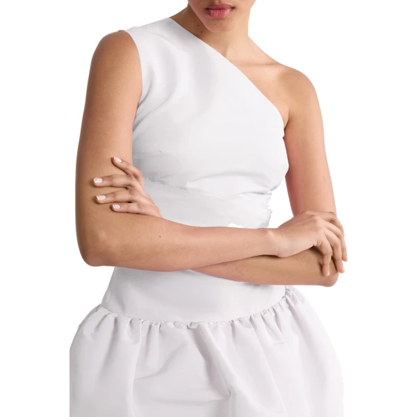 Asymmetric recycled faille mini dress in White - Image 4