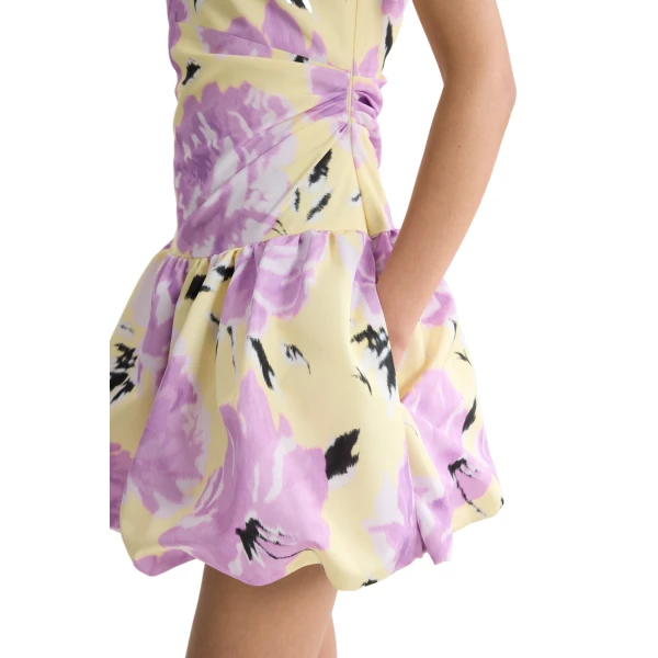 Asymmetrical mini dress in Peony Garden recycled faille - Image 4