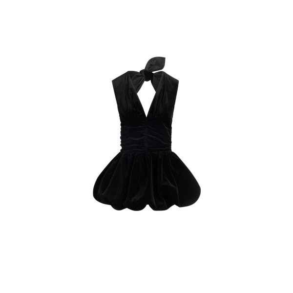 Patou Backless mini dress with bow in Black organic cotton velvet