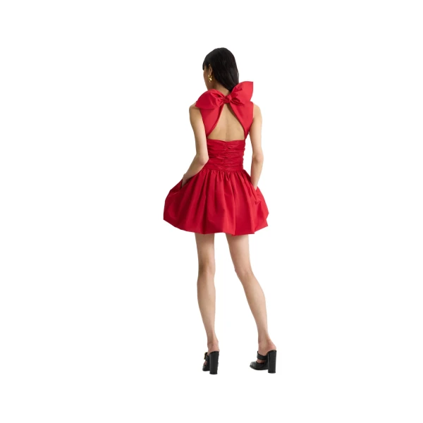 Backless mini dress with bow in Lipstick Red recycled polyester - Image 3