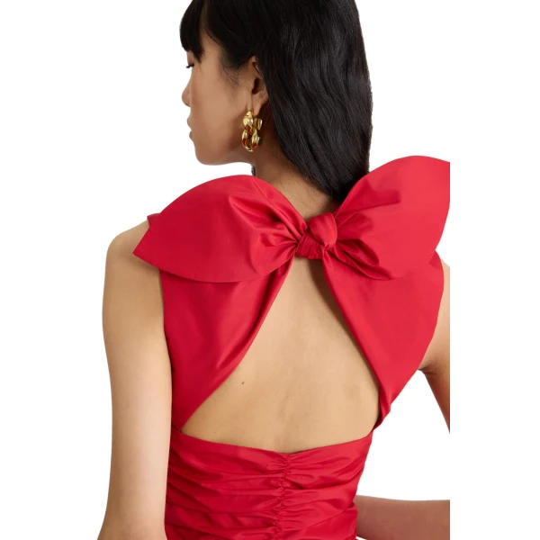 Backless mini dress with bow in Lipstick Red recycled polyester - Image 4