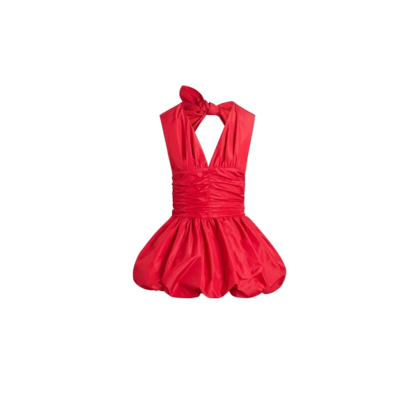 Backless mini dress with bow in Lipstick Red recycled polyester
