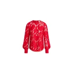 Patou Balloon sleeve top in Babylone Red organic cotton blend lace