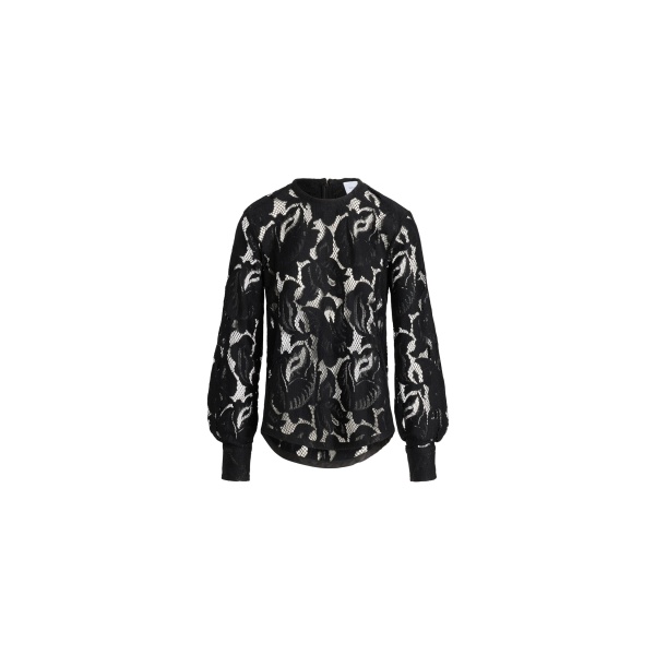 Patou Balloon sleeve top in Black organic cotton blend lace