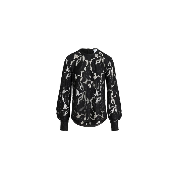 Patou Balloon sleeve top in Black organic cotton blend lace