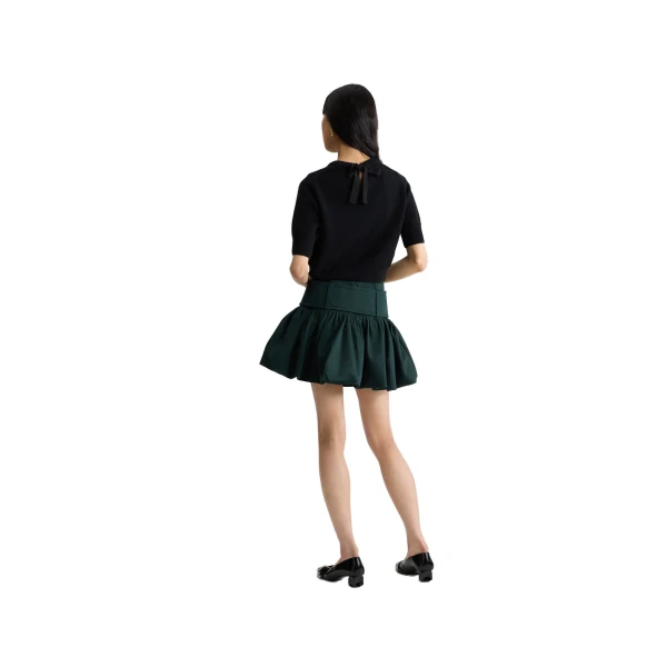 Belted bubble mini skirt in Garden Green organic cotton gabardine - Image 3
