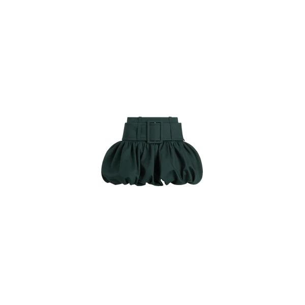 Patou Belted bubble mini skirt in Garden Green organic cotton gabardine