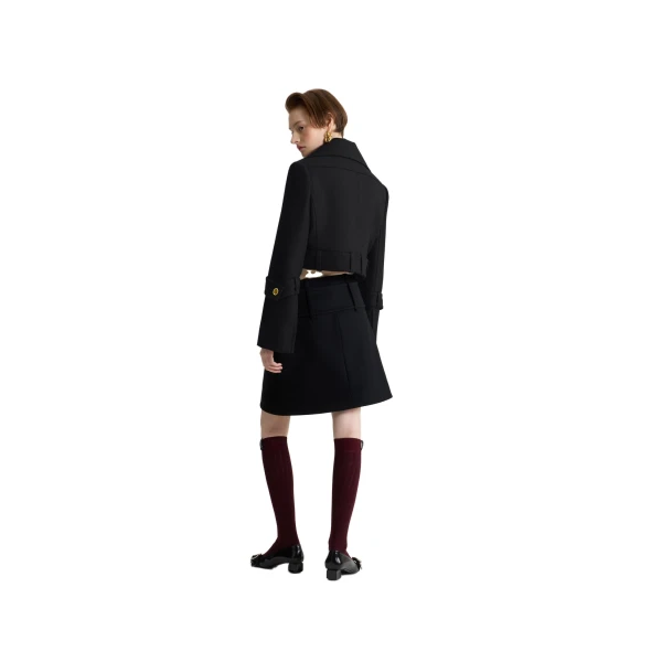 Belted cropped jacket in Black wool - Image 3
