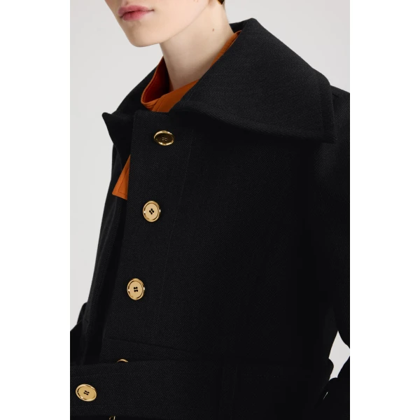 Belted cropped jacket in Black wool - Image 4