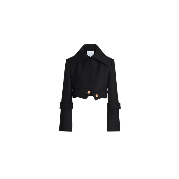 Patou Belted cropped jacket in Black wool