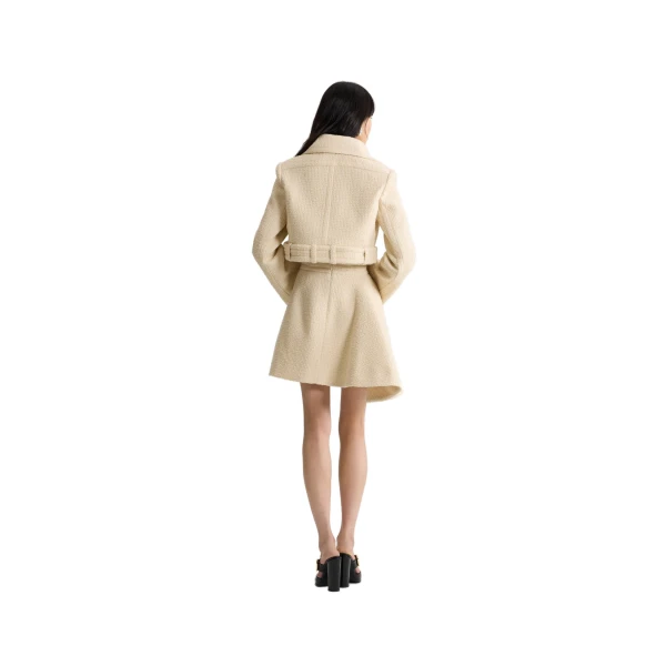 Belted cropped jacket in Snowberry White sustainable wool blend tweed - Image 3