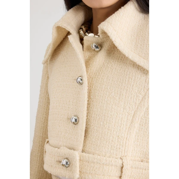 Belted cropped jacket in Snowberry White sustainable wool blend tweed - Image 4