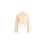 Patou Belted cropped jacket in No Label Snowberry White sustainable wool blend tweed