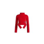 Patou Belted cropped jumper in Elixir Red wool and cashmere