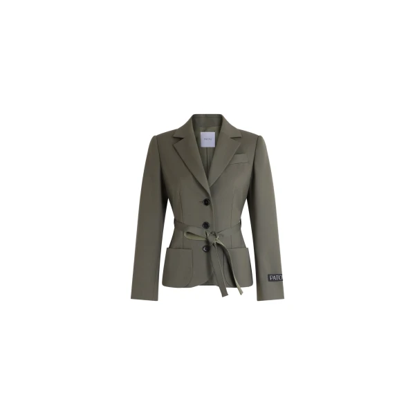 Patou Belted jacket in Ivy Green responsible wool