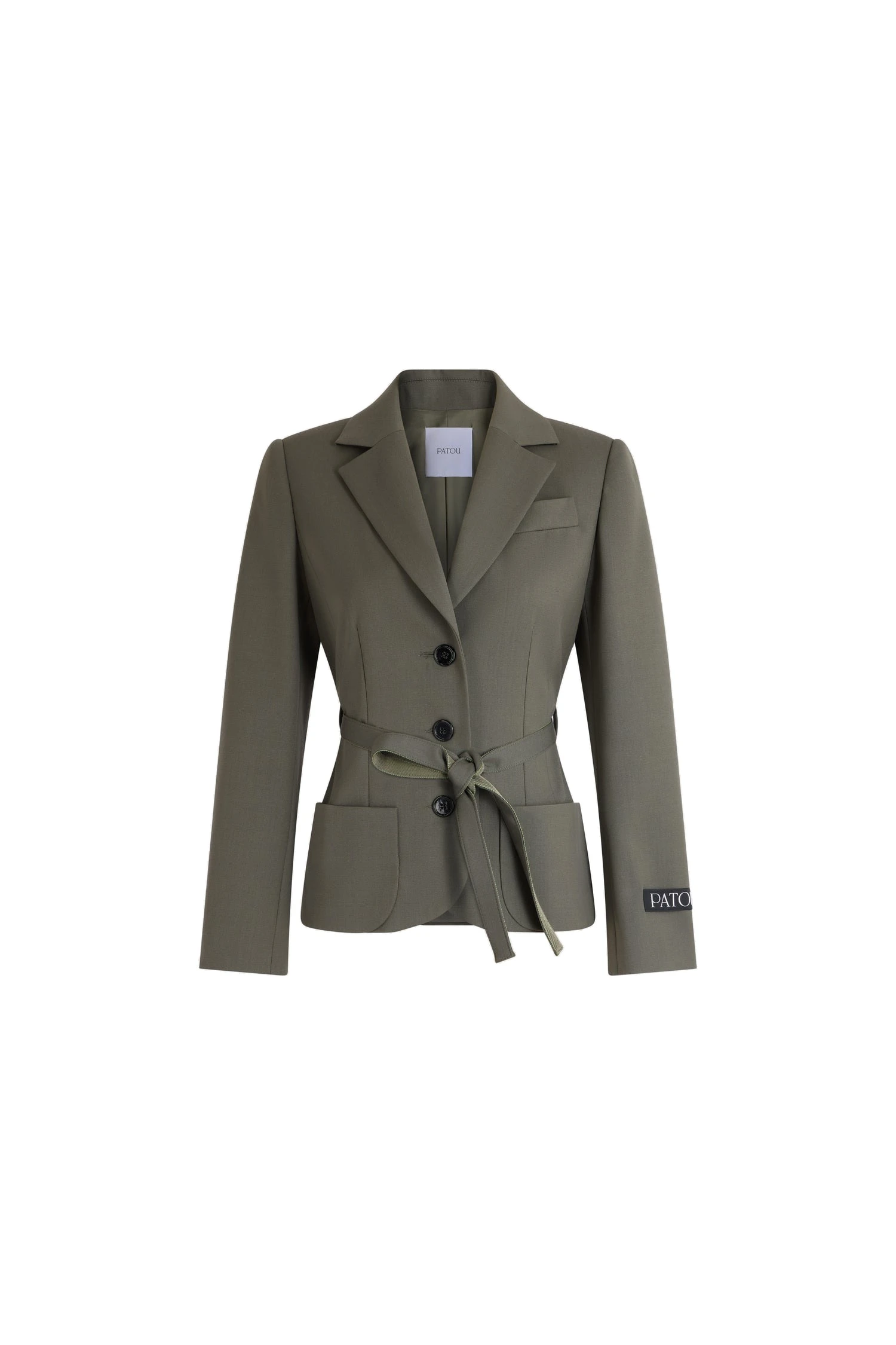 Patou Belted jacket in Ivy Green responsible wool | Jackets | Coveti Patou Belted jacket in Ivy Green responsible wool