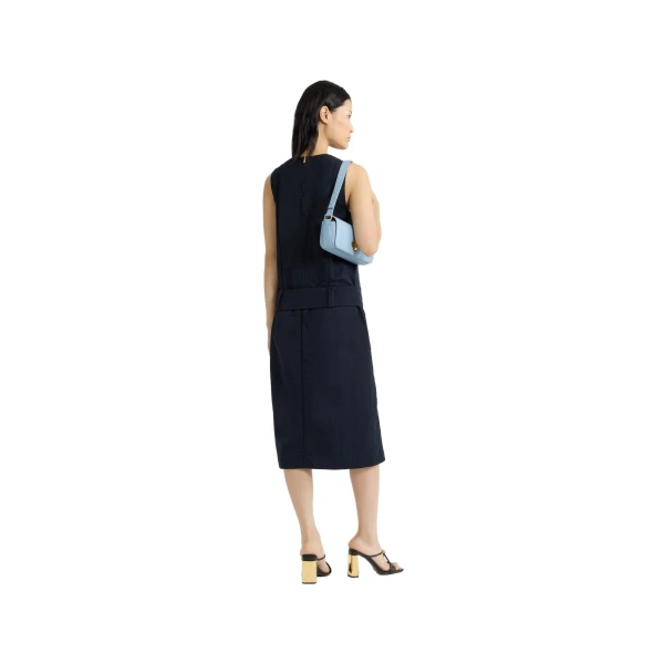 Belted midi dress in Navy Black lightweight recycled nylon - Image 3