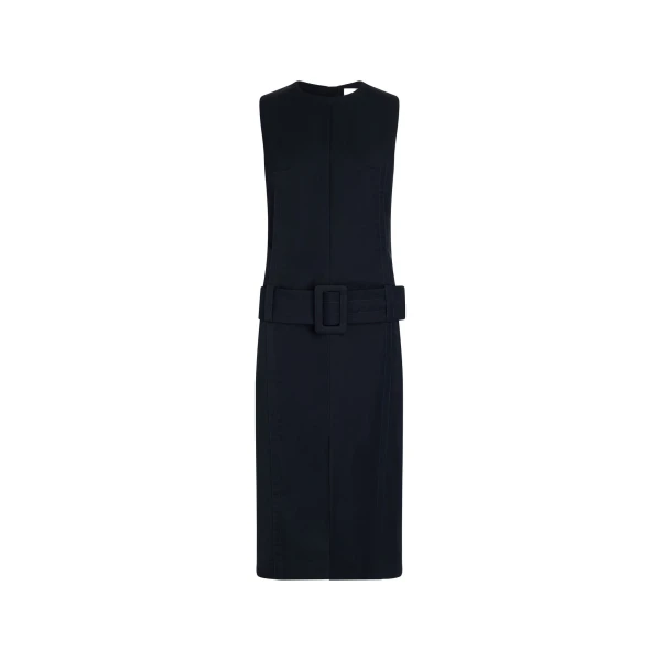 Patou Belted midi dress in Navy Black lightweight recycled nylon