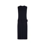Patou Belted midi dress in Navy Black sustainable technical wool twill
