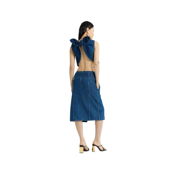 Belted midi skirt in Ink Blue cotton denim - Image 3