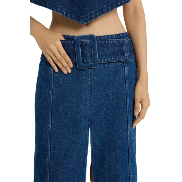 Belted midi skirt in Ink Blue cotton denim - Image 4
