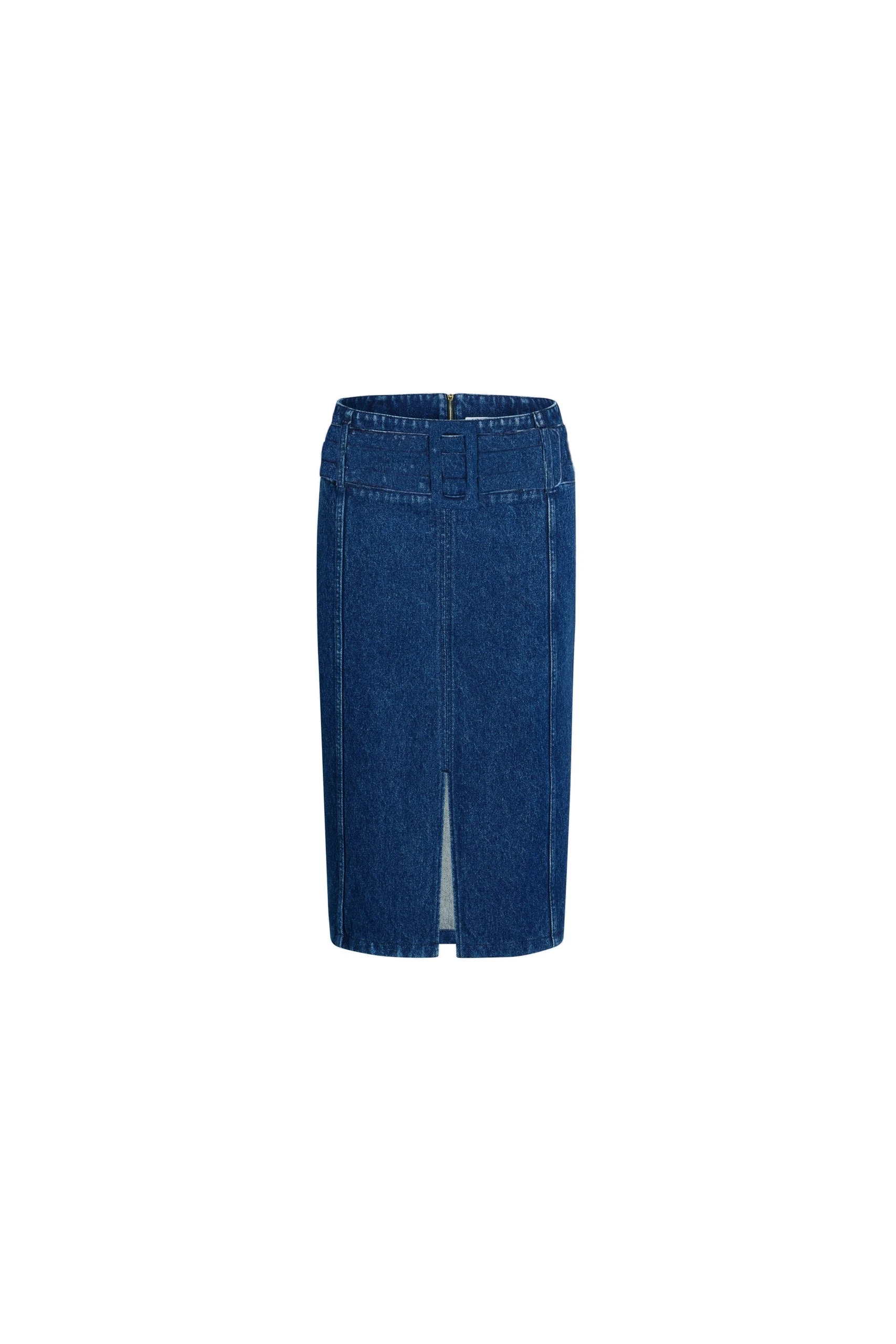 Patou Belted midi skirt in Ink Blue cotton denim | Skirts | Coveti Patou Belted midi skirt in Ink Blue cotton denim