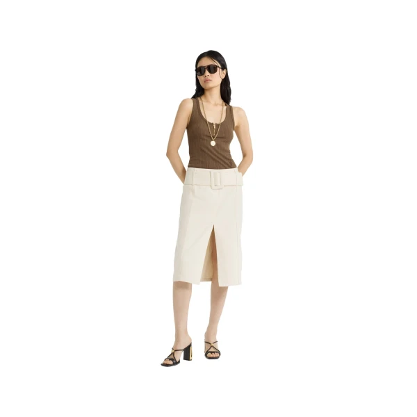 Belted midi skirt in Natural cotton denim - Image 2