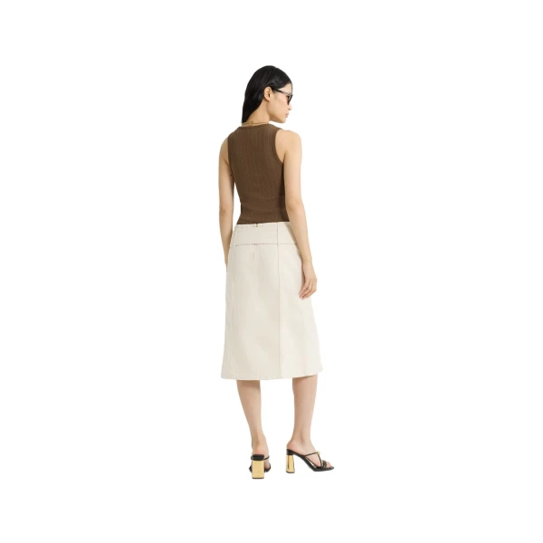 Belted midi skirt in Natural cotton denim - Image 3