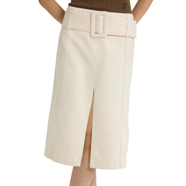 Belted midi skirt in Natural cotton denim - Image 4
