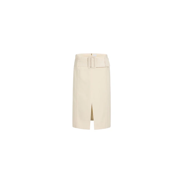 Belted midi skirt in Natural cotton denim