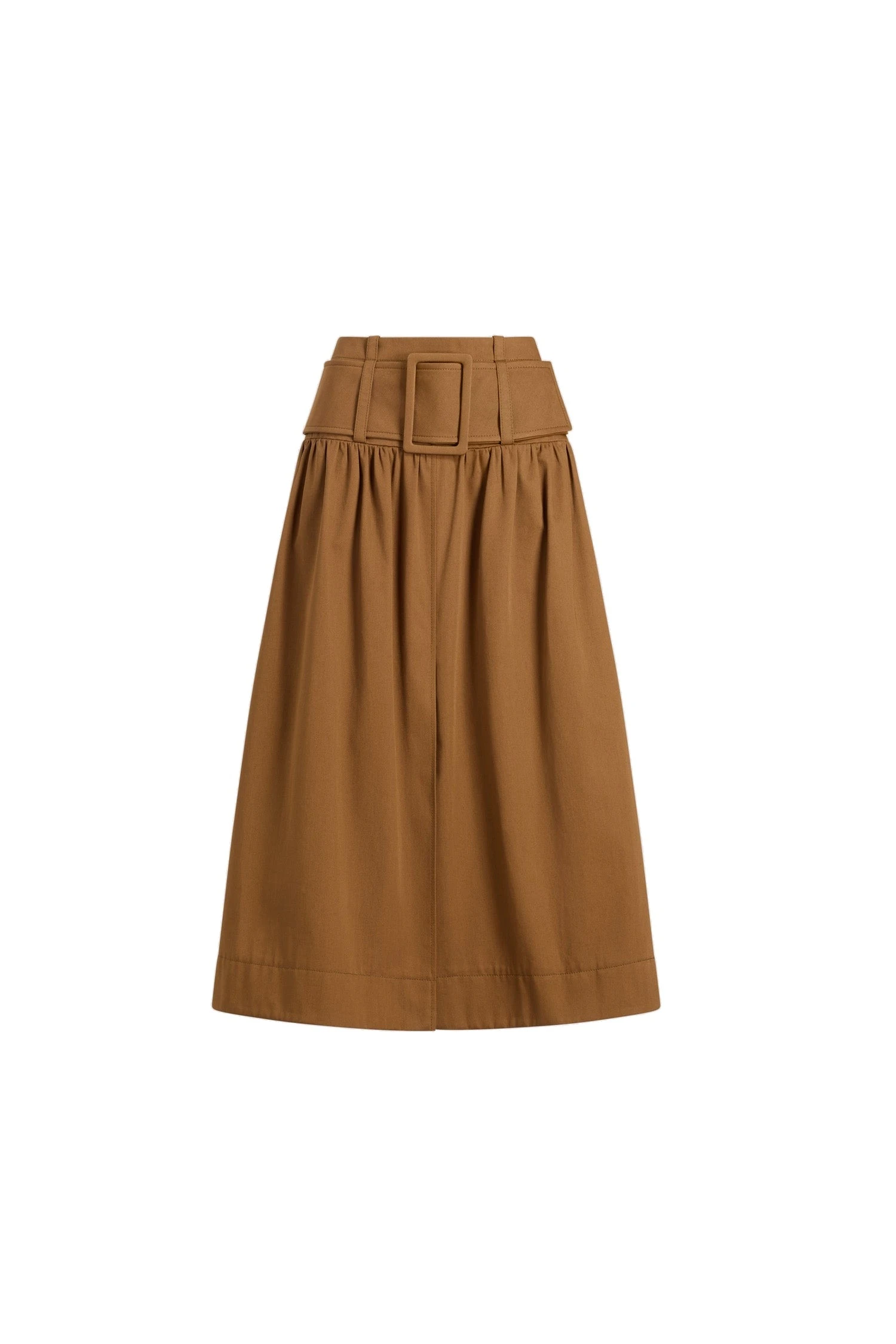 Patou Belted midi skirt in Nutmeg organic cotton gabardine | Skirts | Coveti Patou Belted midi skirt in Nutmeg organic cotton gabardine