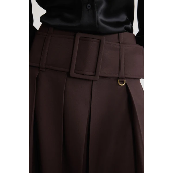 Belted midi skirt in Smoked Ebony sustainable technical wool - Image 4