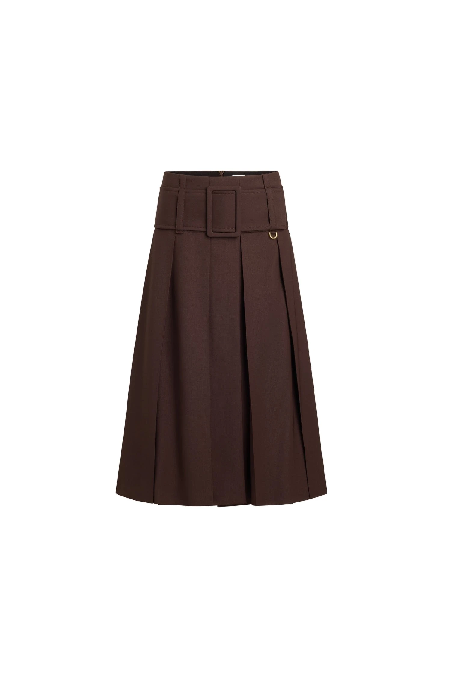 Patou Belted midi skirt in Smoked Ebony sustainable technical wool | Skirts | Coveti Patou Belted midi skirt in Smoked Ebony sustainable technical wool
