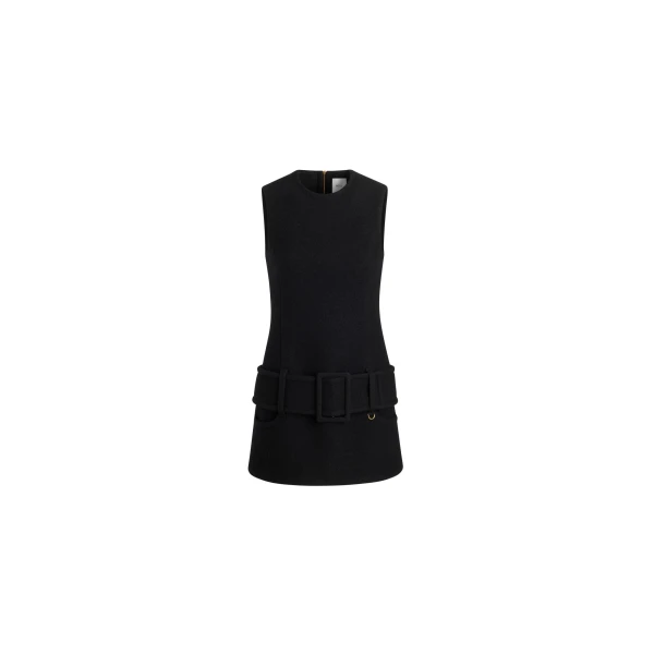 Patou Belted mini dress in Black boiled wool