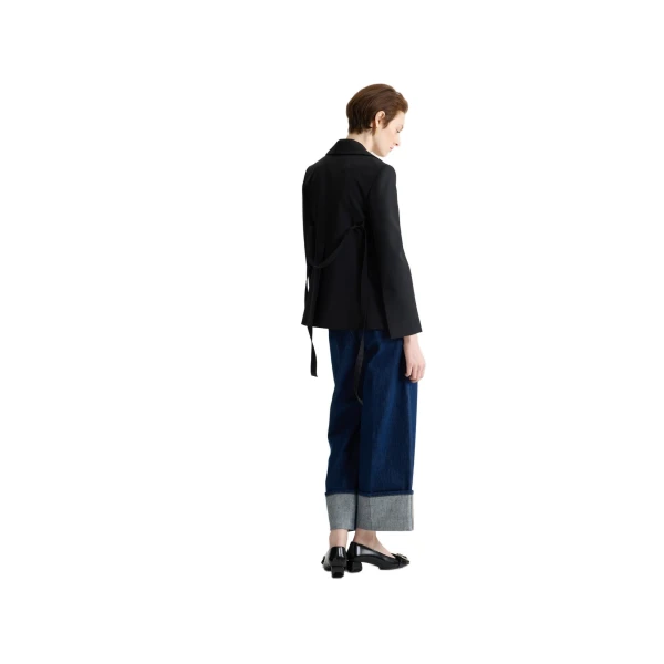 Belted tailored jacket in Black sustainable technical wool - Image 3
